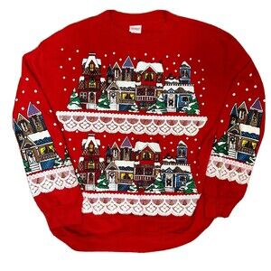 Christmas on Mainstreet Sweatshirt Medium Christmas Village Holiday Ugly Sweater